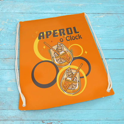 Farbiger Turnbeutel mit DTF-Druck - Aperol o'clock