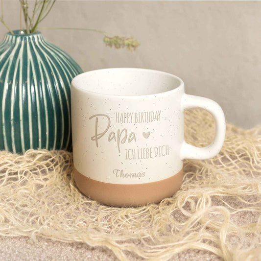 Gravierte Steingut Tasse - Happy Birthday Papa