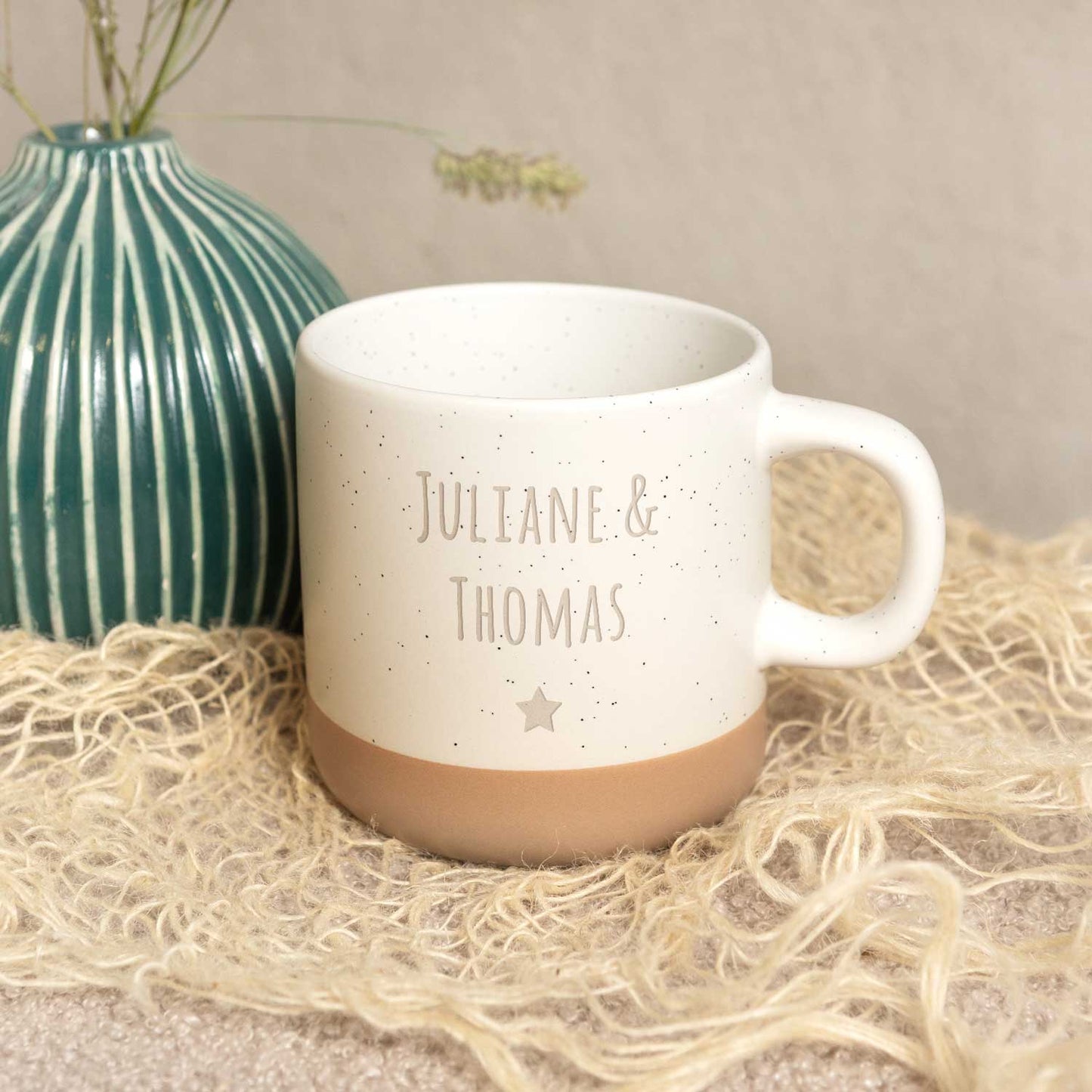 Gravierte Steingut Tasse - Wunschtext
