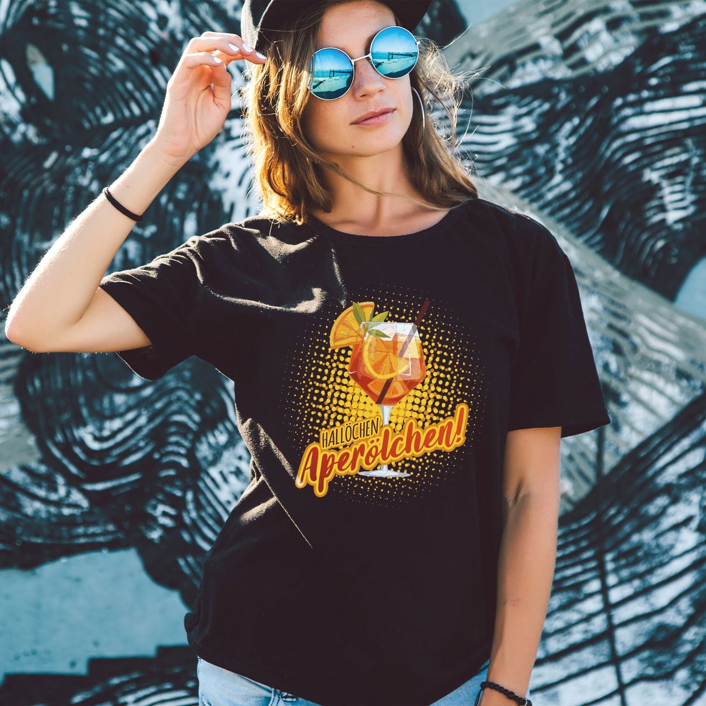 Bedrucktes T-Shirt für Damen - Hallöchen Aperölchen