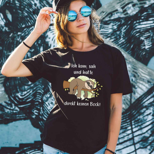 Bedrucktes T-Shirt für Damen - Ich kam sah kein Bock