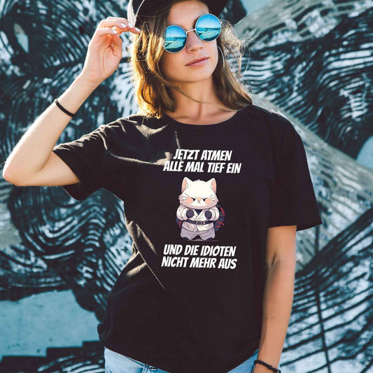 Bedrucktes T-Shirt für Damen - Jetzt atmen alle mal