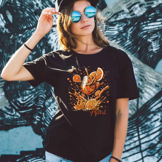 Bedrucktes T-Shirt für Damen - Let the good times aperol