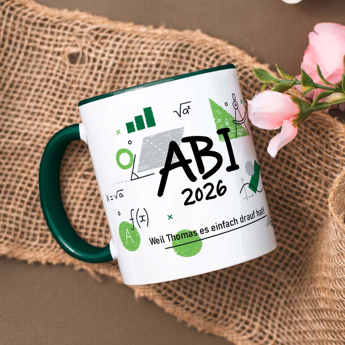Bedruckte Tasse mit Spruch - Abi - Personalisiert mit Namen