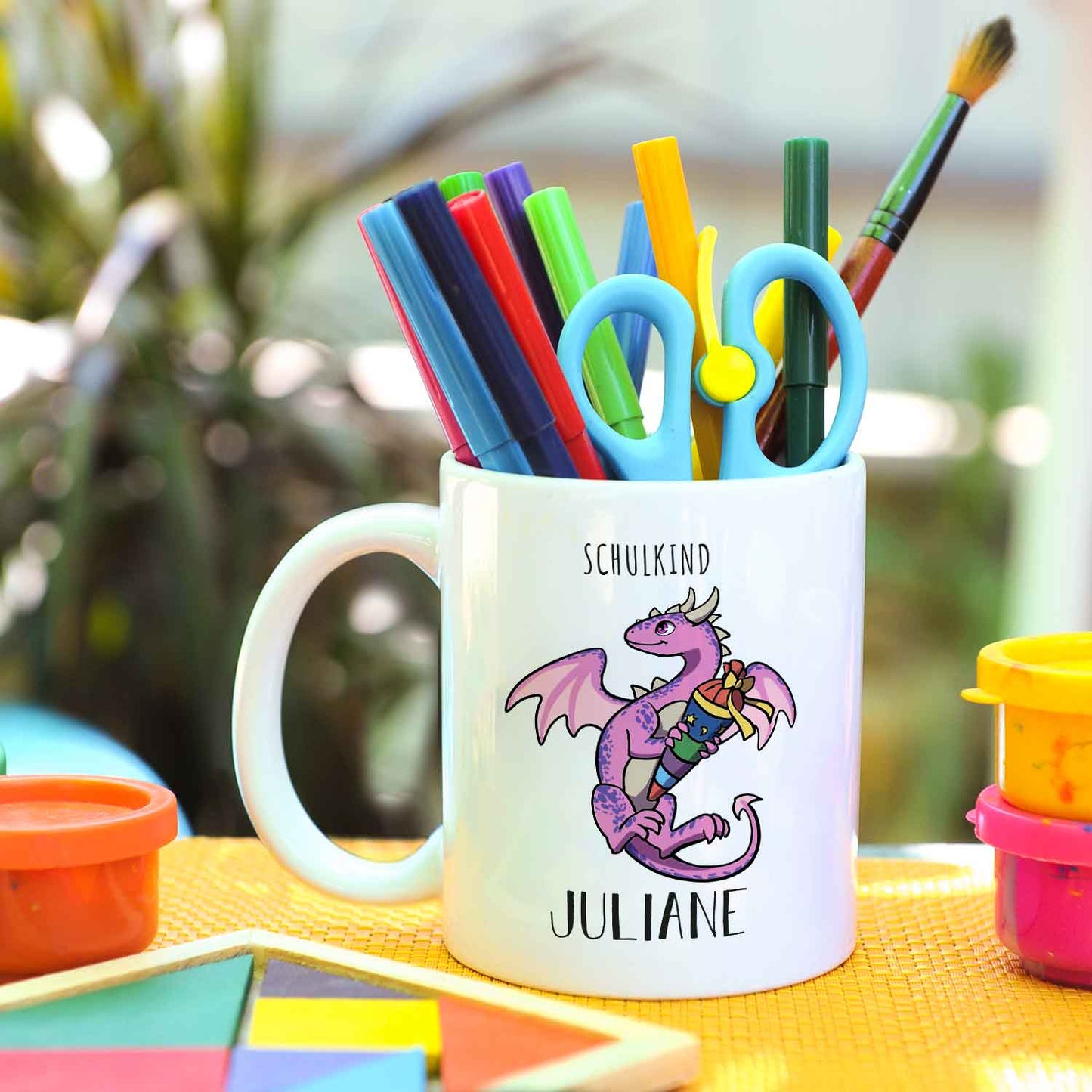 Bedruckte Tasse mit Motiv - Einschulung Drache