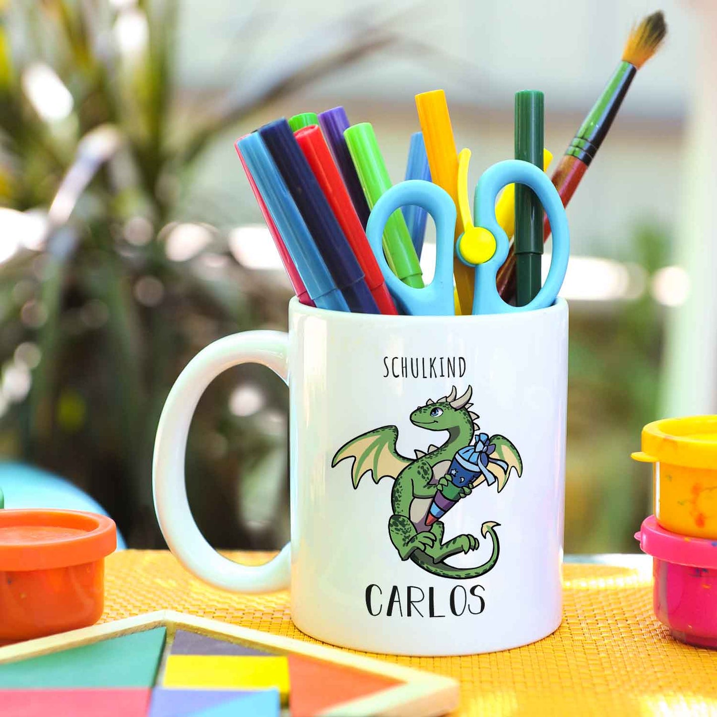Bedruckte Tasse mit Motiv - Einschulung Drache