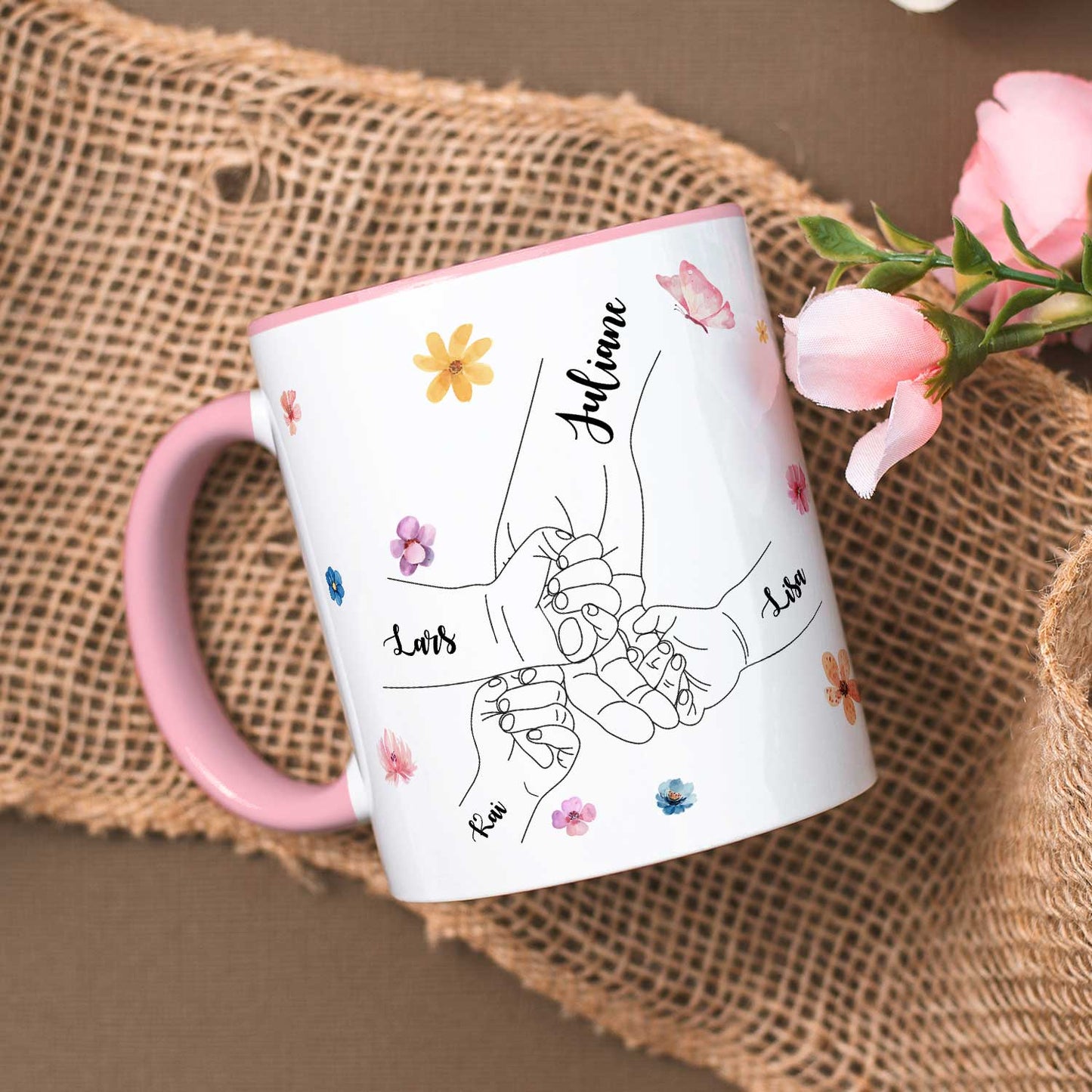 Bedruckte Tasse - Hände halten Mama - Geschenk zum Muttertag