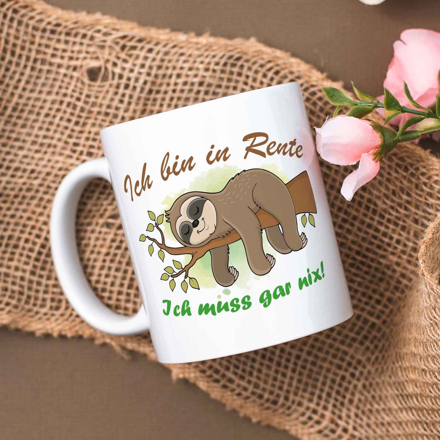Bedruckte Tasse Faultier in Rente