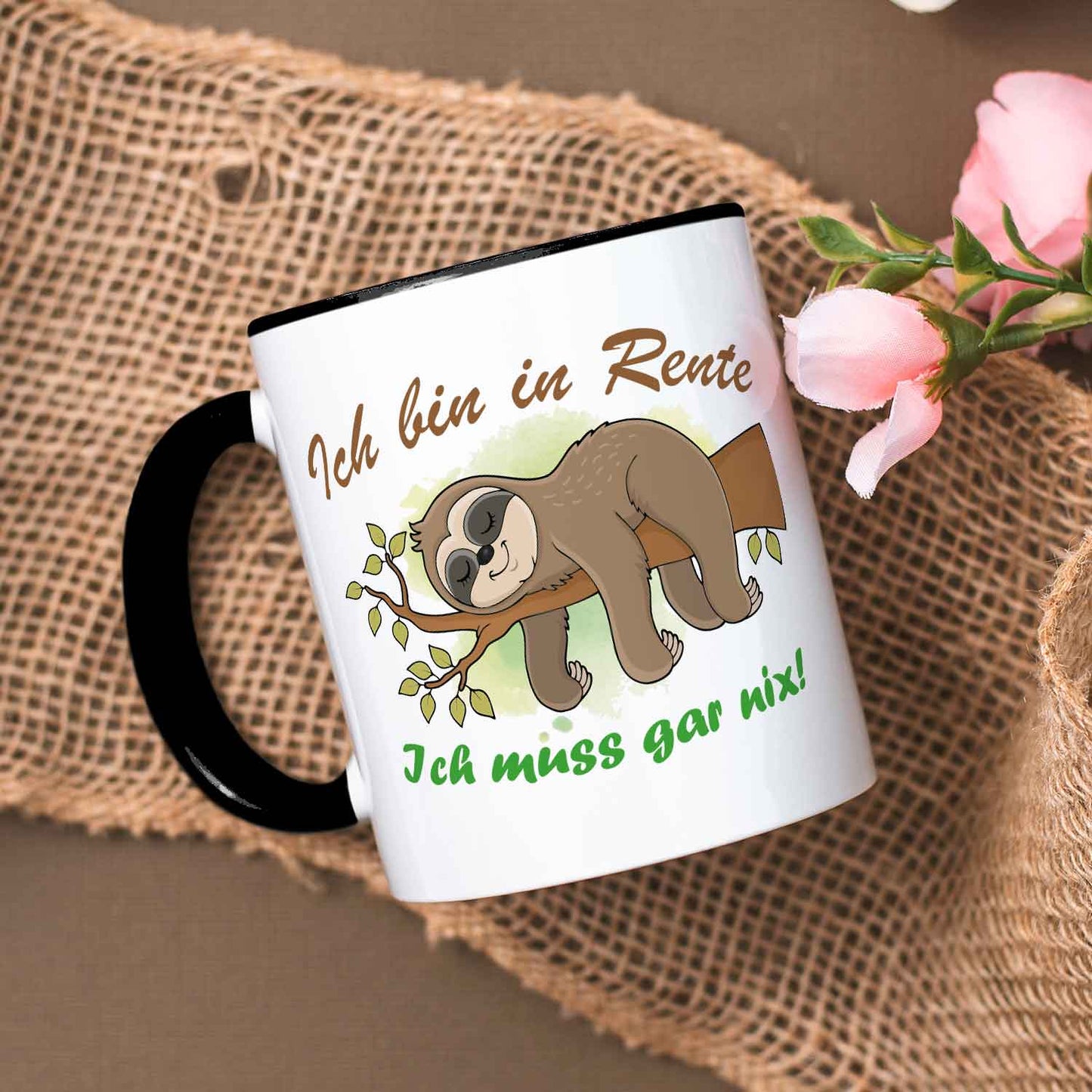 Bedruckte Tasse Faultier in Rente