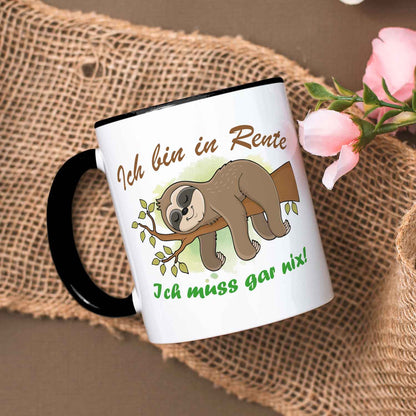 Bedruckte Tasse Faultier in Rente