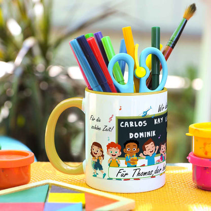 Bedruckte Tasse mit Spruch Erzieher/in Abschied mit Tafel