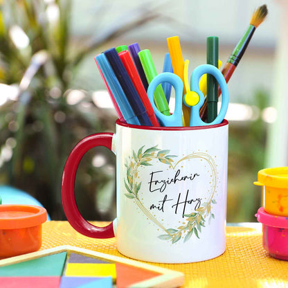 Bedruckte Tasse mit Spruch - Erzieherin mit Herz