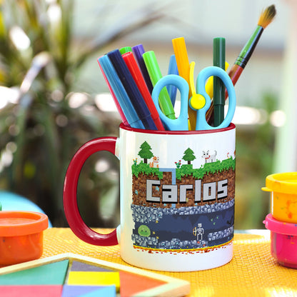 Bedruckte Tasse mit "Pixelerde" Motiv