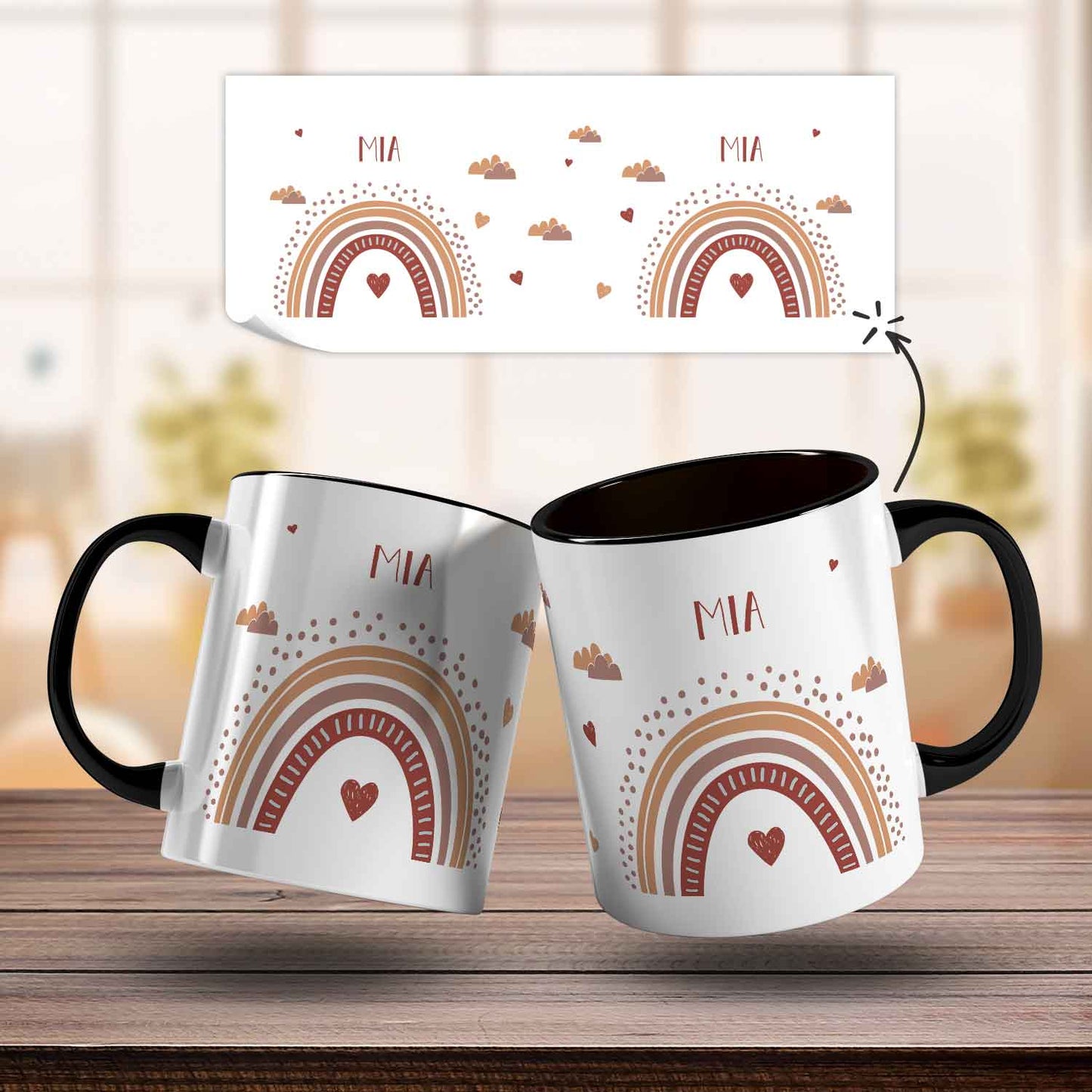 Bedruckte Tasse - Regenbogen - Personalisiert mit Namen - Für Mädchen und Jungen