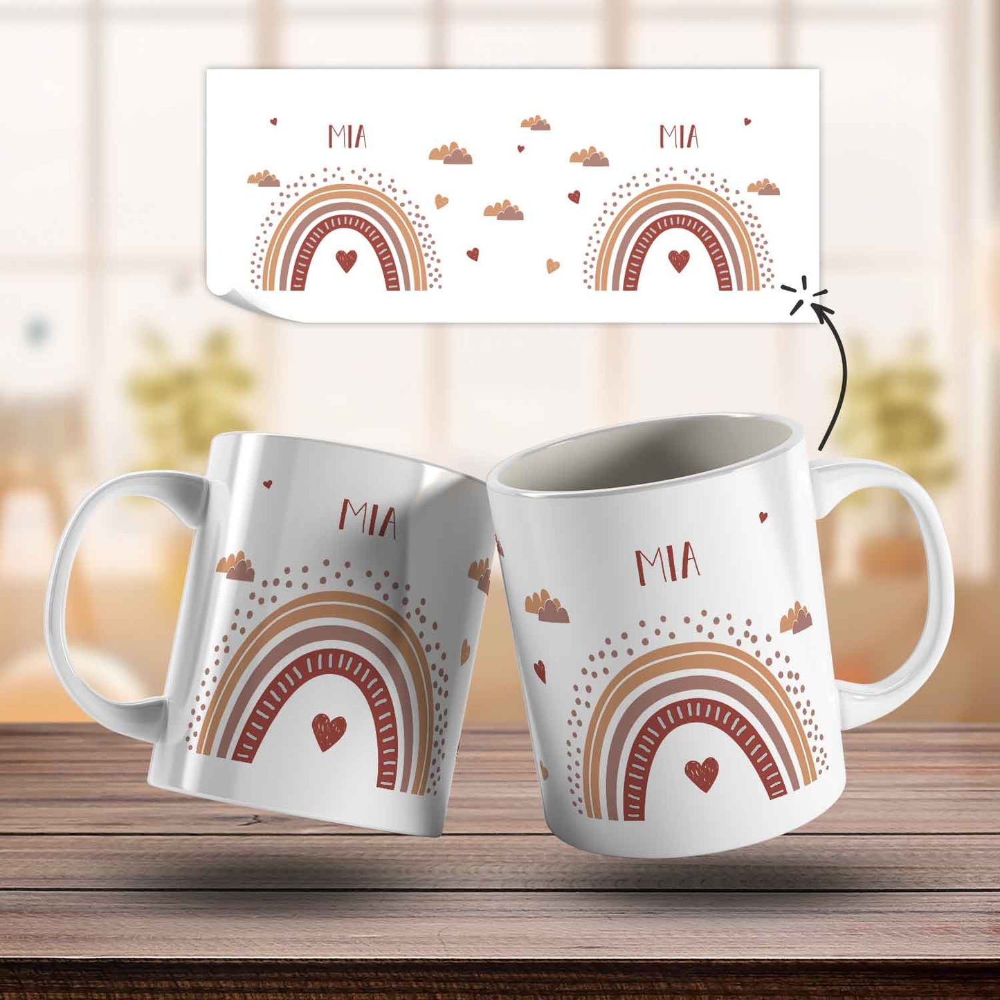 Bedruckte Tasse - Regenbogen - Personalisiert mit Namen - Für Mädchen und Jungen