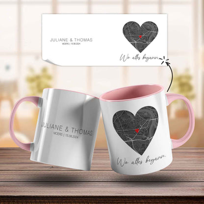 Bedruckte Tasse mit "Wo alles begann" Motiv - Personalisiertes Geschenk mit Wunschkoordinaten