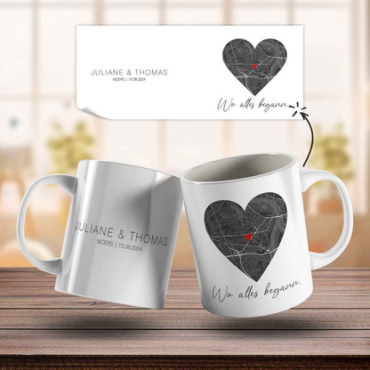 Bedruckte Tasse mit "Wo alles begann" Motiv - Personalisiertes Geschenk mit Wunschkoordinaten