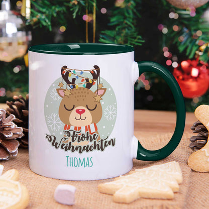 Bedruckte Tasse mit Weihnachtsmotiv - Weihnachtstiere mit Name