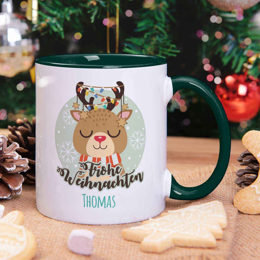 Bedruckte Tasse mit Weihnachtsmotiv - Weihnachtstiere mit Name