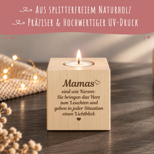 Teelichthalter mit Gravur aus Holz für Mama - Mamas sind wie Kerzen - Persönliches Geschenk für