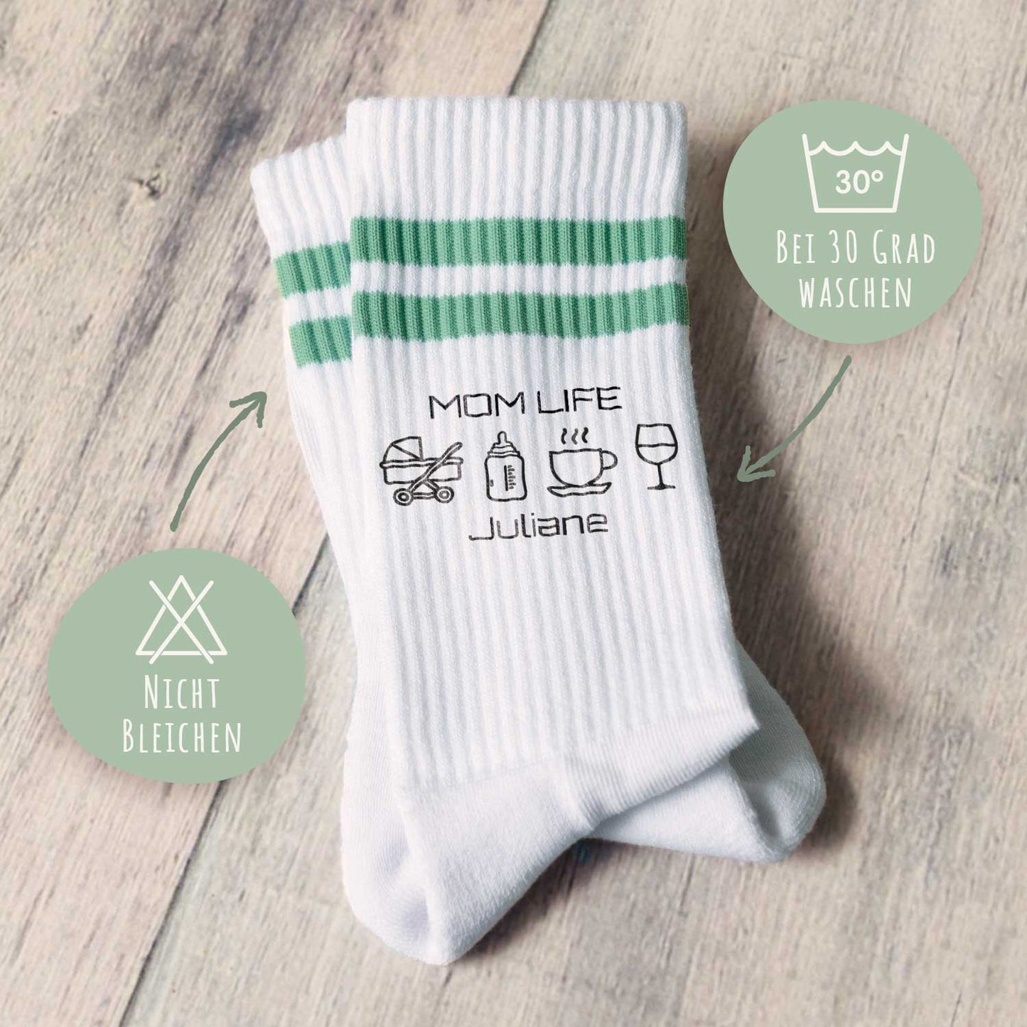 Tennissocken - Mom Life - personalisiert mit Namen