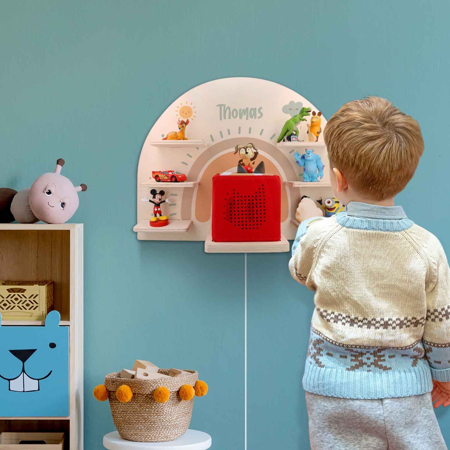 Toniebox Regal für Kinderzimmer - Regenbogen Pastell - Personalisiert mit Namen
