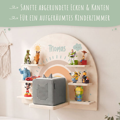 Toniebox Regal für Kinderzimmer - Regenbogen Pastell - Personalisiert mit Namen