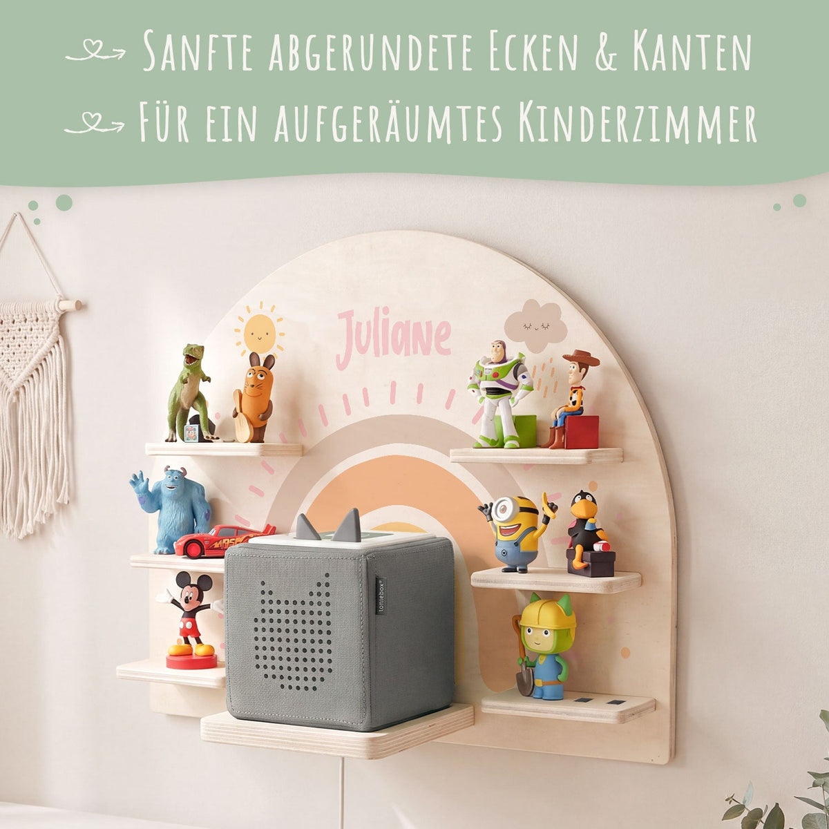 Toniebox Regal für Kinderzimmer - Regenbogen Pastell - Personalisiert mit Namen