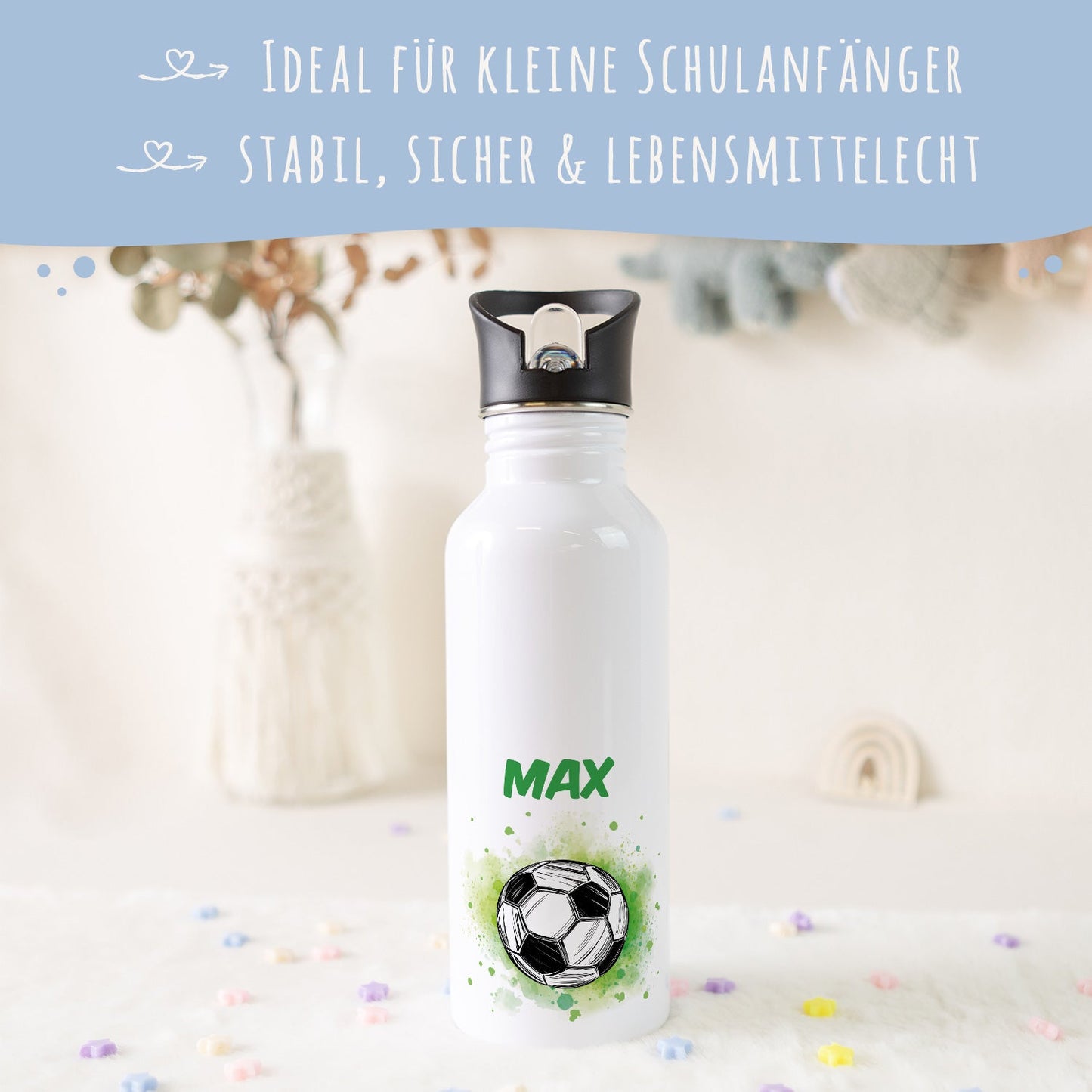 Bedruckte Trinkflasche aus Edelstahl - Fußball