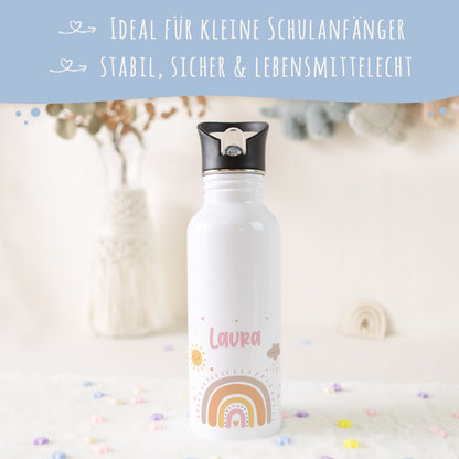 Bedruckte Trinkflasche aus Edelstahl - Regenbogen Pastell