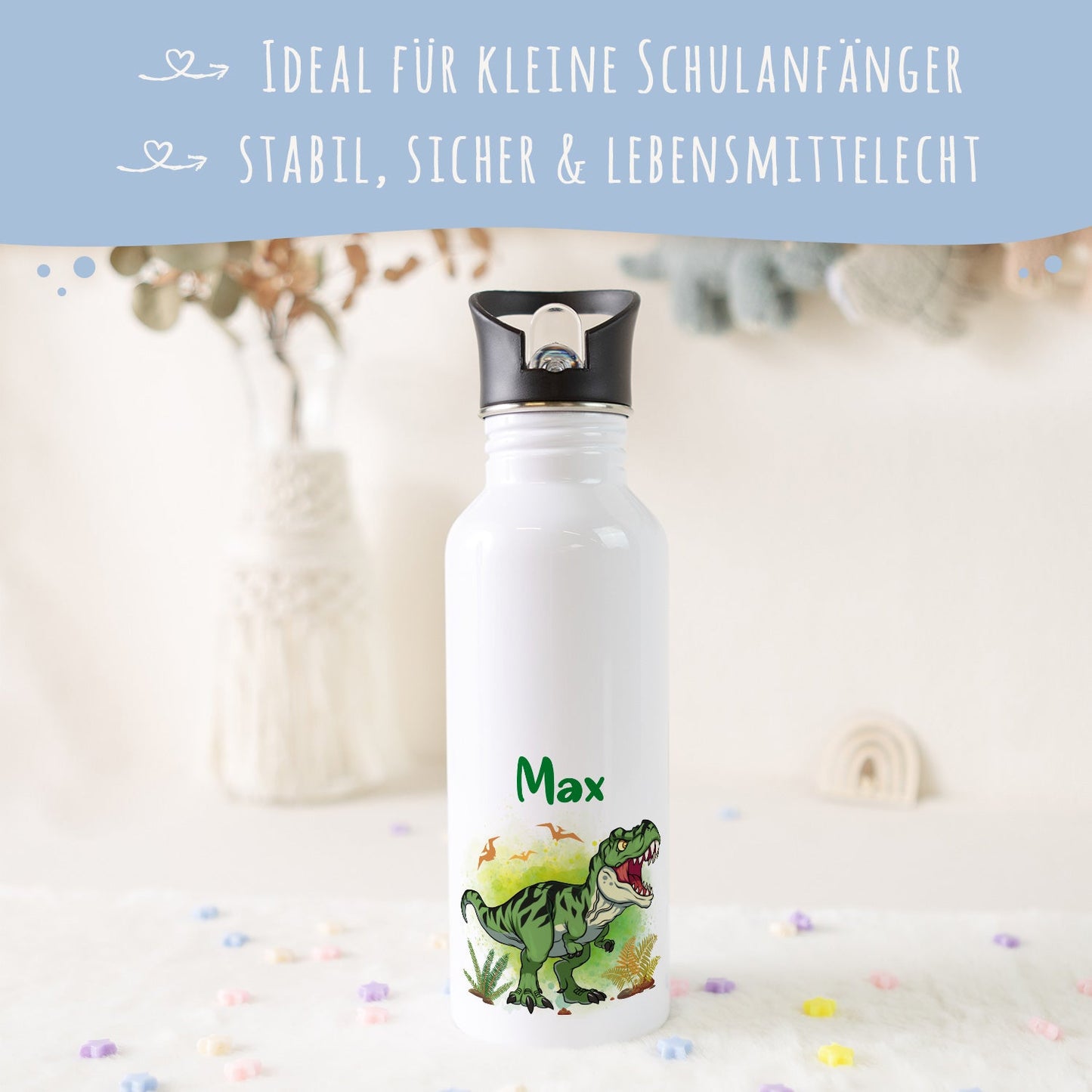 Bedruckte Trinkflasche aus Edelstahl - T-Rex