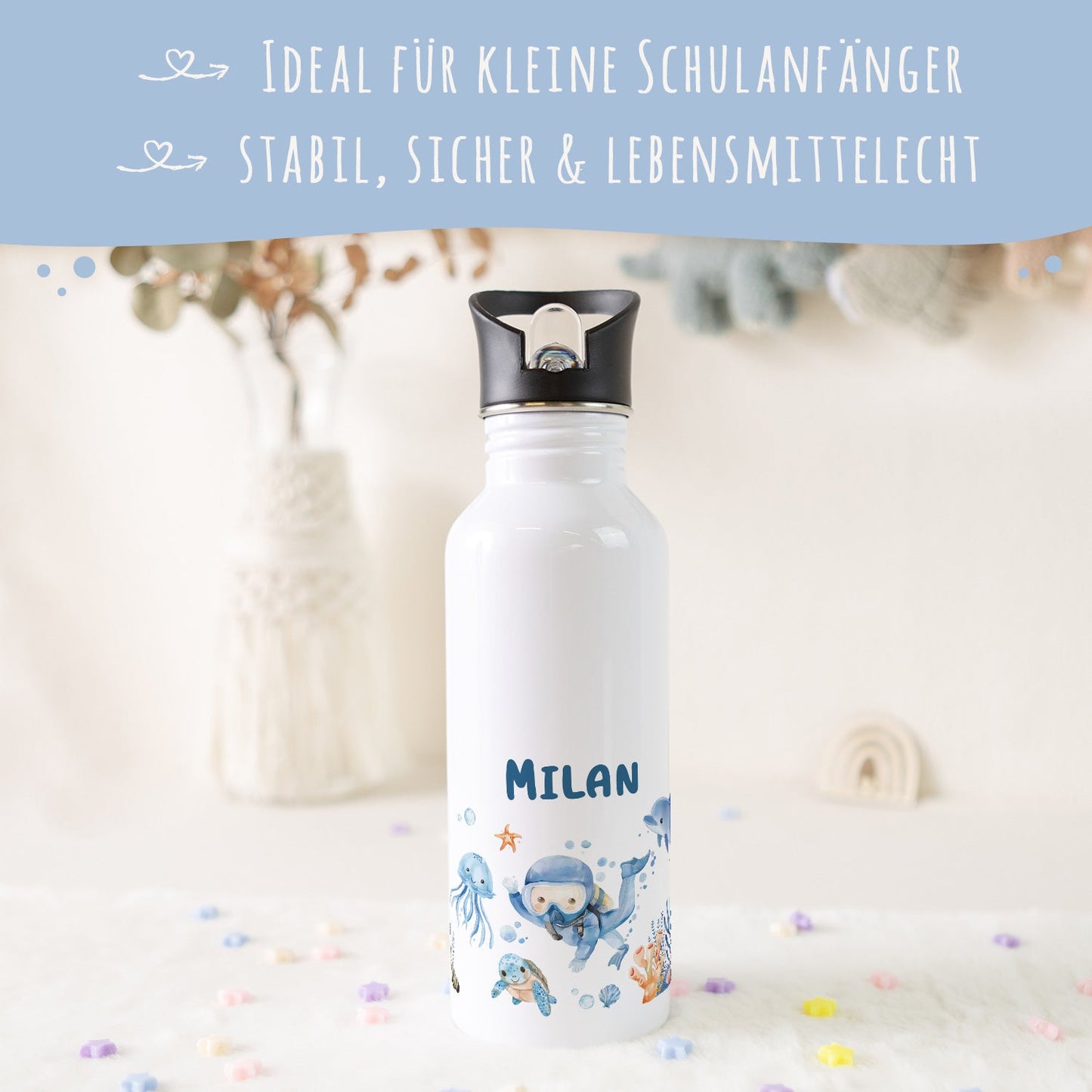 Bedruckte Trinkflasche aus Edelstahl - Taucher