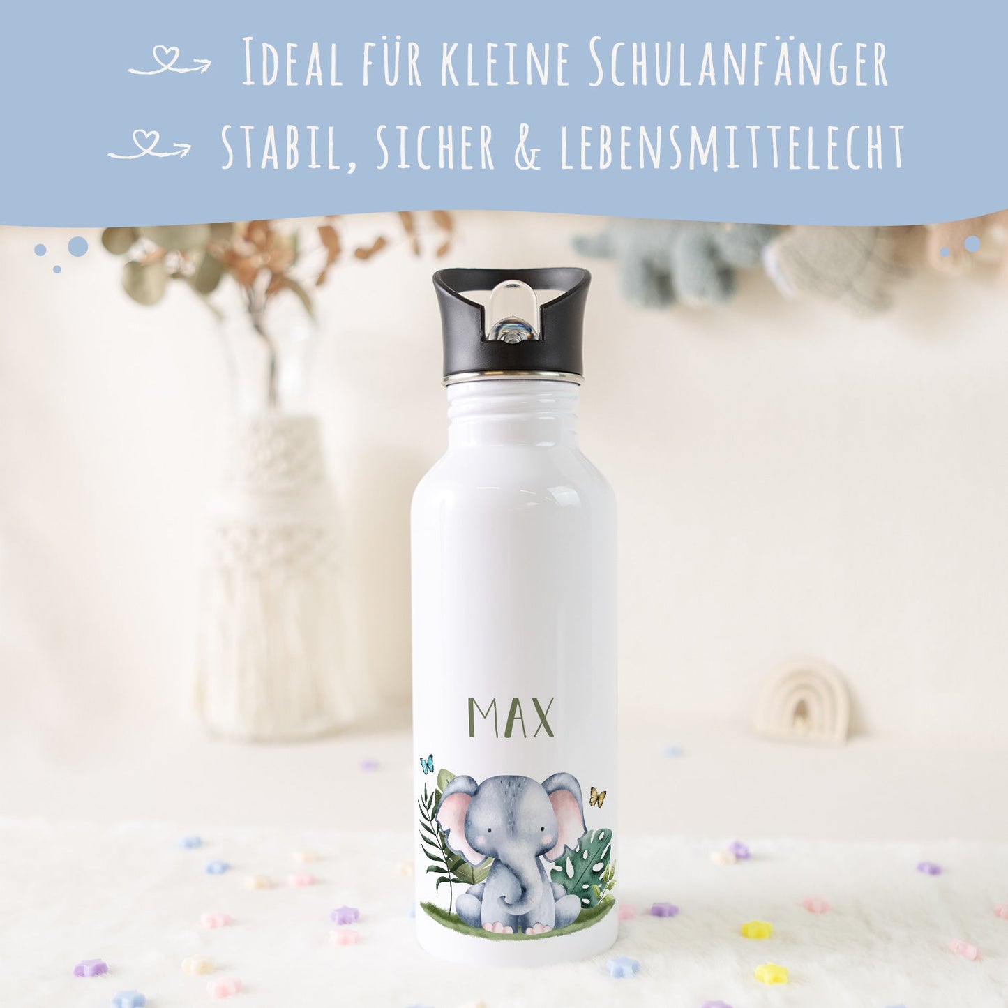 Bedruckte Trinkflasche aus Edelstahl - Tiergruppe