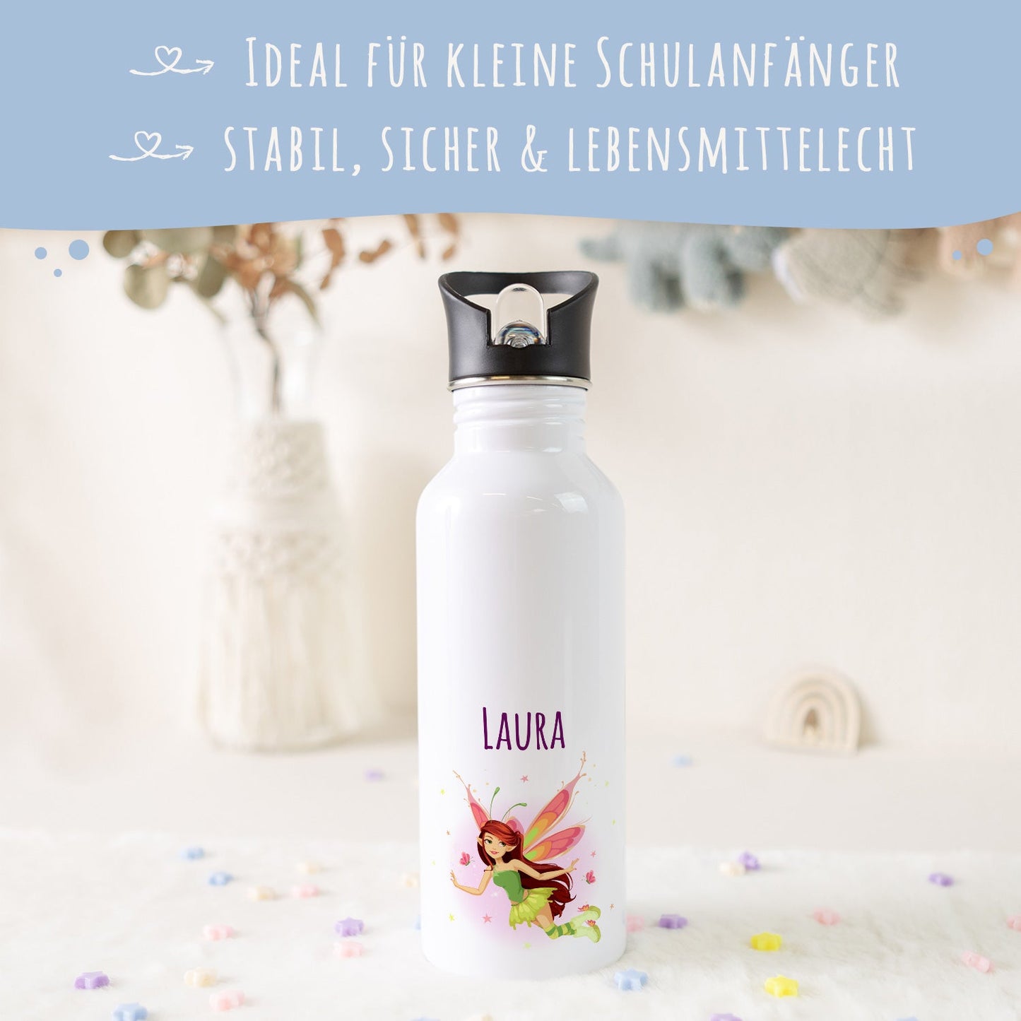 Bedruckte Trinkflasche aus Edelstahl - Zauberfee