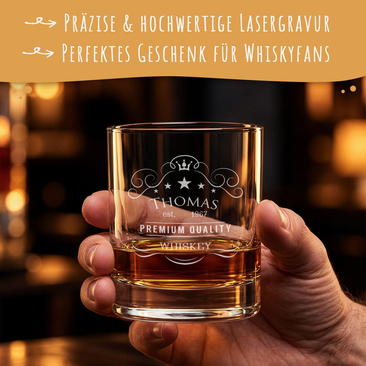 Leonardo Whiskygläser mit Gravur - "Premium Quality" im Set mit 0,5l Karaffe