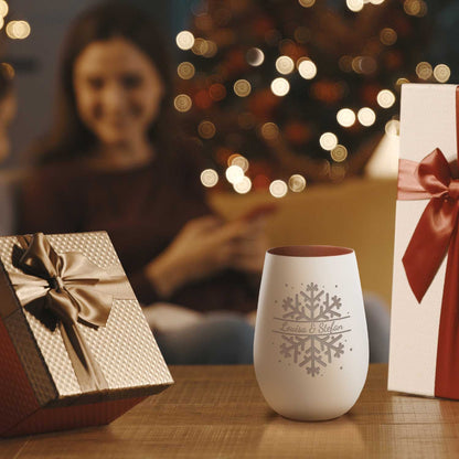 Deko Windlicht aus Glas mit Gravur - Schneeflocke - Personalisiert mit Namen - Geschenk zu Weihnacht