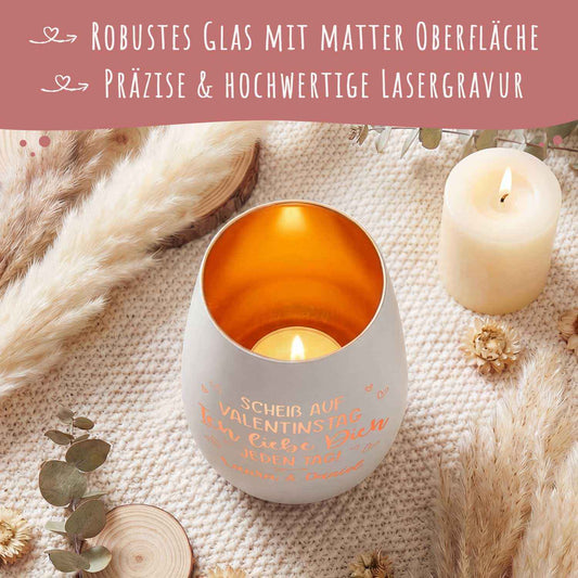Deko Windlicht aus Glas mit Gravur - Scheiß auf Valentinstag