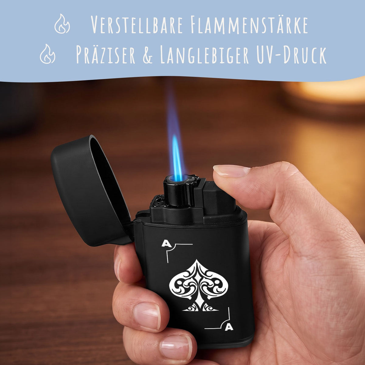 Elektrisches Feuerzeug - Jet Flamme - Nachfüllbar - Poker Design