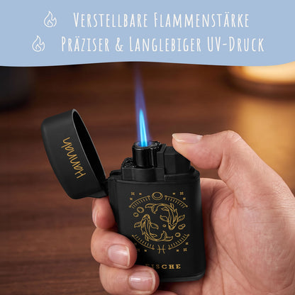 Personalisierbares Feuerzeug mit UV Druck - Jet Flamme - Nachfüllbar - Sternzeichen Design
