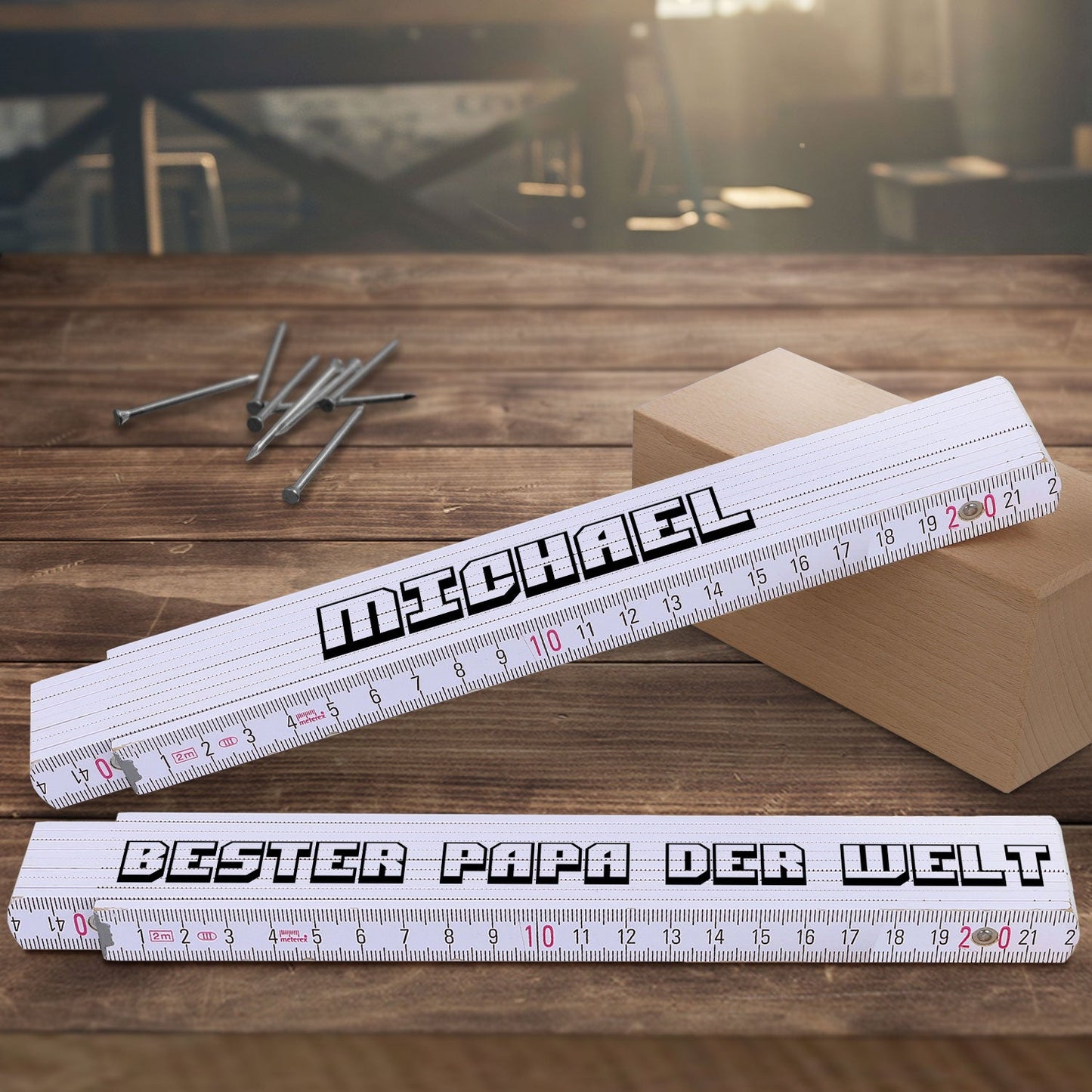 Zollstock 2 Meter mit Gravur oder Druck - Wunschname - Personalisiert mit Namen