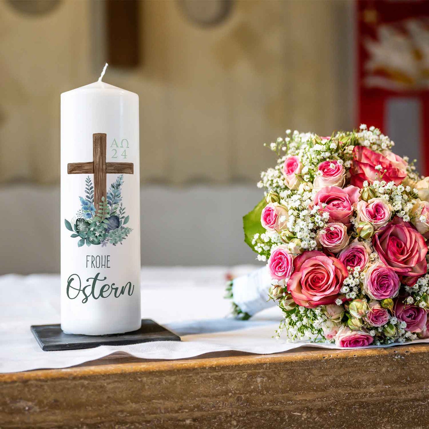 Große Kerze "Frohe Ostern Kreuz"
