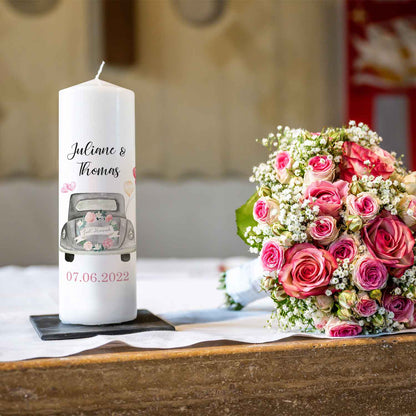 Große Kerze "Just Married" - Hochzeitskerze mit Namen, Datum & Wunschtext