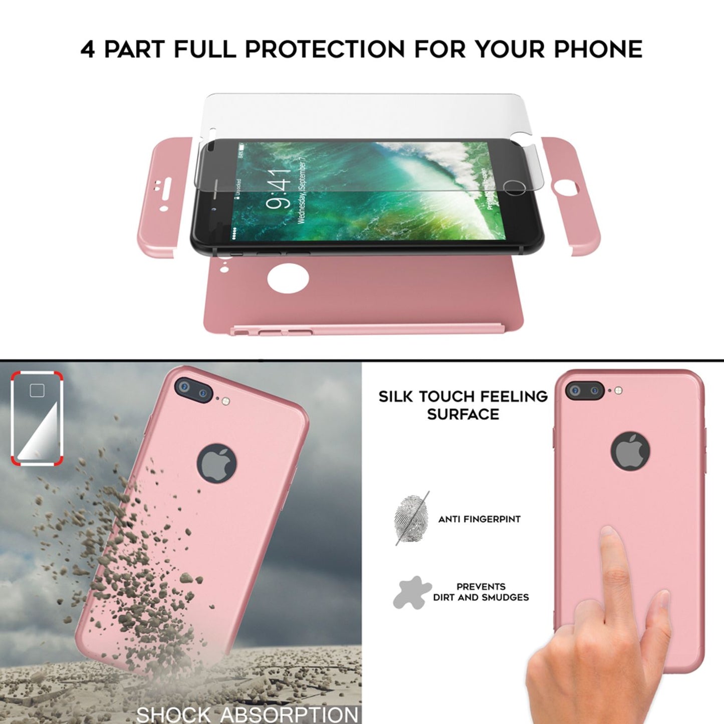 NALIA 360 Grad Handyhülle kompatibel mit iPhone 7 Plus, Full-Cover & Glas vorne hinten Hülle Doppel-Schutz Dünn Ganzkörper Hard-Case Etui Handy-Tasche Bumper & Displayschutz