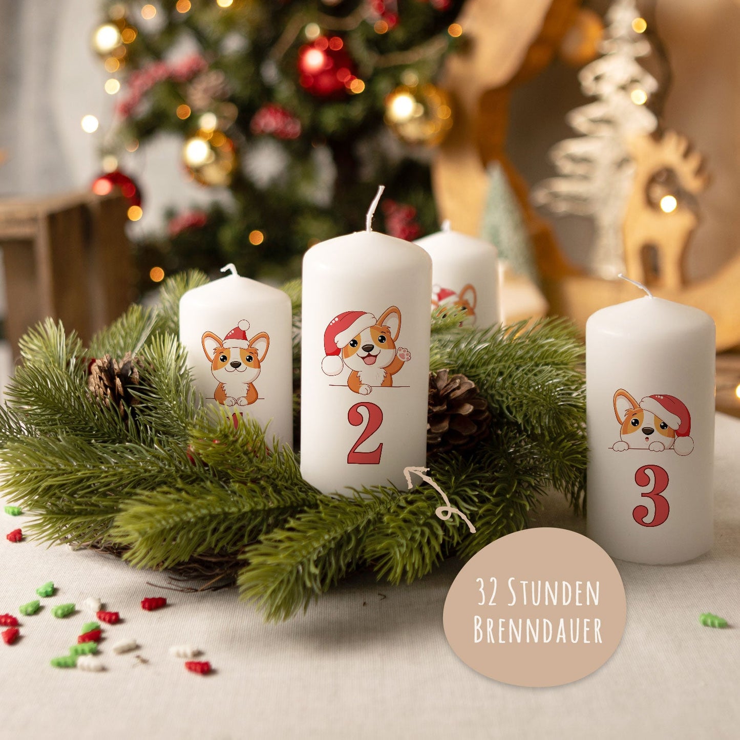 Kleine Kerzen "Advent Hunde" - Adventskerzen im 4er Set
