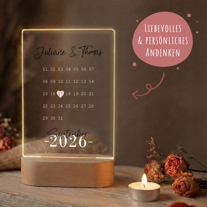 Beleuchtetes Acrylglas - Kalender - Personalisiertes Geschenk mit Namen & Datum
