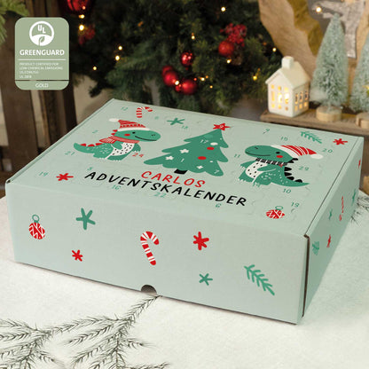 Personalisierter DIY Adventskalender mit Dinos Design zum selbst Befüllen