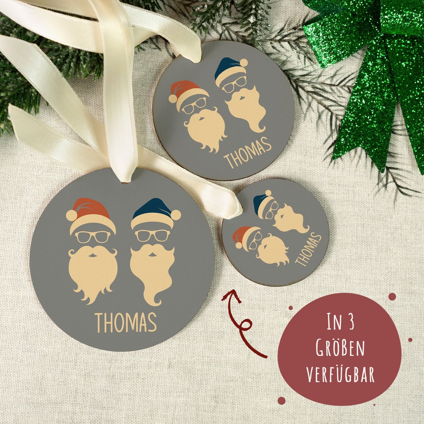 Christbaumschmuck aus Holz - Cool Santa - Weihnachtsanhänger mit Namen