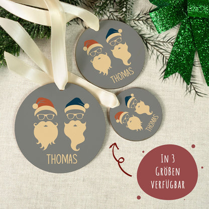 Christbaumschmuck aus Holz - Cool Santa - Weihnachtsanhänger mit Namen