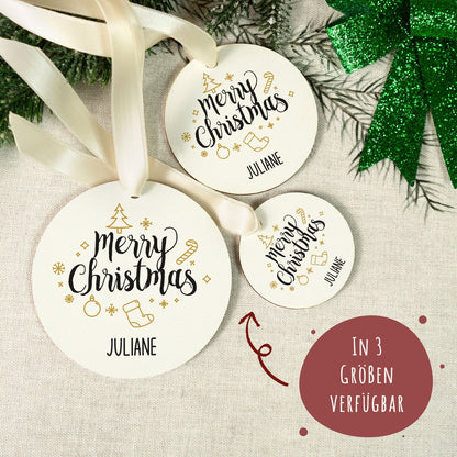 Christbaumschmuck aus Holz - Merry Christmas - Weihnachtsanhänger mit Namen