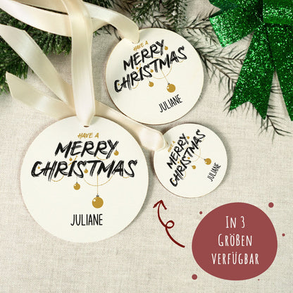 Christbaumschmuck aus Holz - Merry Christmas - Weihnachtsanhänger mit Namen